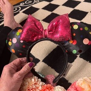 Disney Pink Sequin Bow Polka Dot Minnie Ears